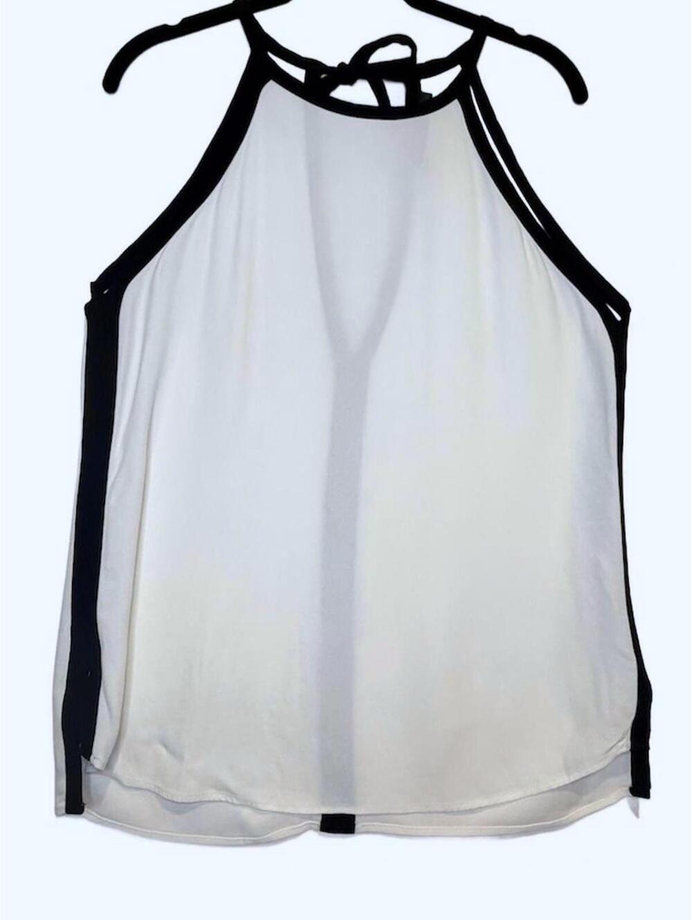 Zara Woman White Halter Neck Blouse Black Contrast Trim Keyhole Back Medium